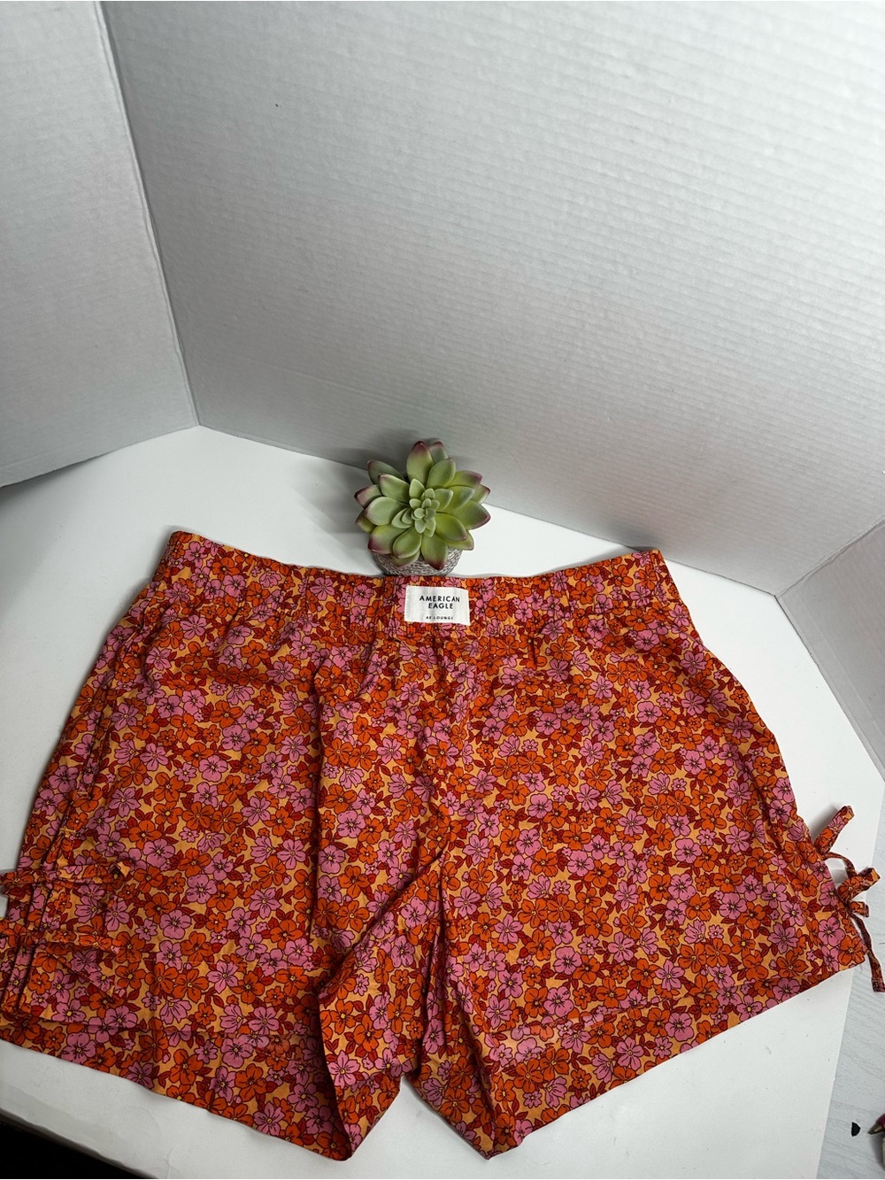 American Eagle Outfitters Orange and Pink Floral Stretch Pull-On Shorts